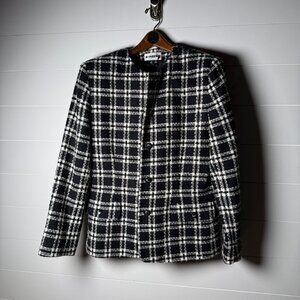 Joan Leslie Tweed Long Sleeve Button Up Blazer